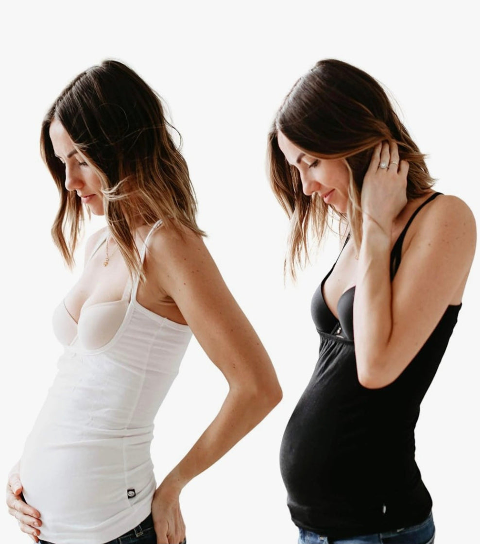 black and white naked nursing tank, maternity tank, camisole, nursing cover